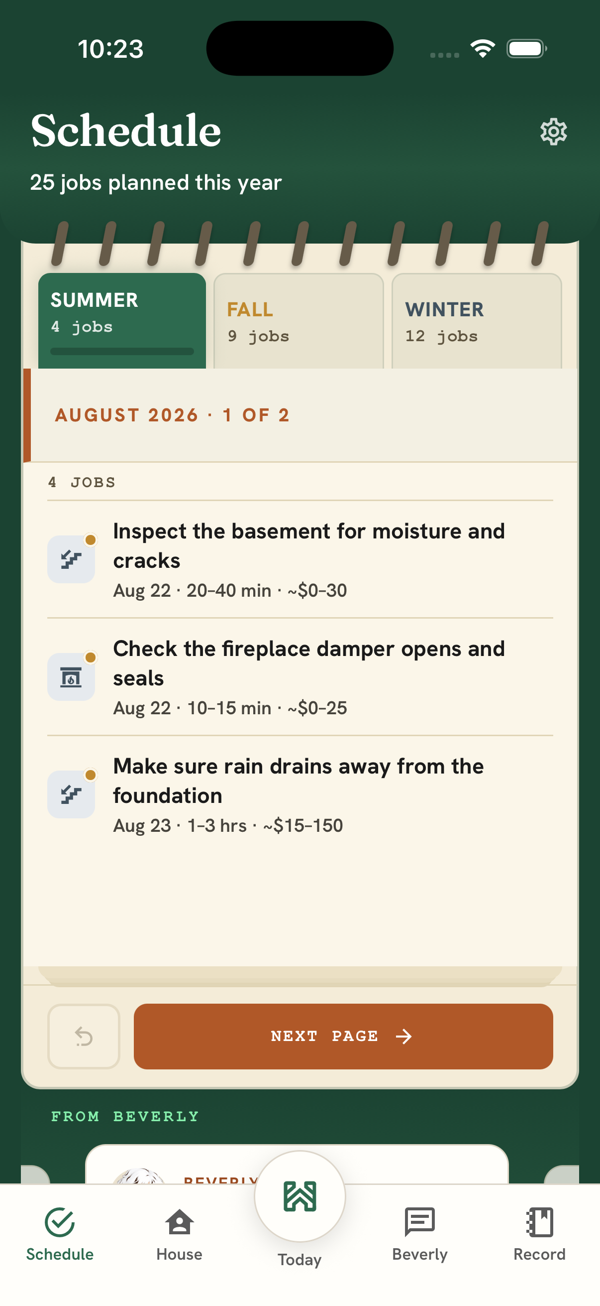 Eaverly's seasonal maintenance schedule